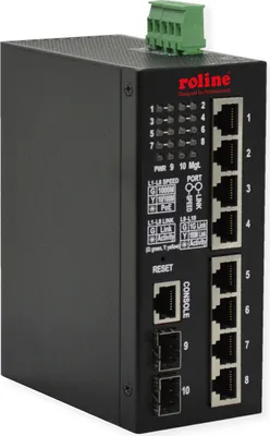 Produktbild von ROLINE Industrial Gigabit Switch, 10 Ports, PoE+, Smart Managed, 240W