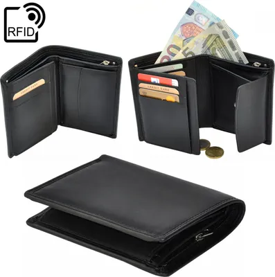 Produktbild von RFID Portemonnaie Geldbörse Geldbeutel Herren Querformat Schwarz Leder