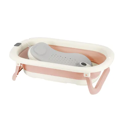 Image de Baignoire de bébé pliable avec thermomètre numérique et siège de bain convient aux bébés de 0 à 36 mois Rose