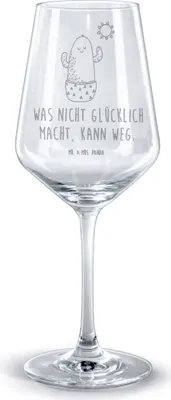 Produktbild von Mr. & Mrs. Panda Weinglas Kaktus Sonne - Transparent - Geschenk, Geschenkidee, glücklich, graviertes, Glas Rotwein, Kakteen, für, Glück, graviert, Neustart, Trennung