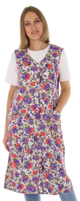 Produktbild von Knopfkittel Baumwolle bunt Kochschürze Hauskleid Kittel Schürze ohne Arm, Farbe:rot, Größe:46