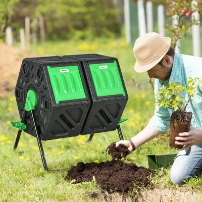 Produktbild von Sweiko Komposter 130 Liter, 67 x 60 x 77cm Schnellkomposter aus Kunststoff mit Belüftungssystem für Garten, Küchen
