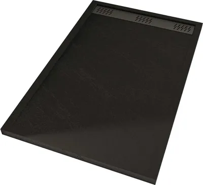 Image de Receveur en acrylique Noir Effet Pierre 90x140x5 cm + Grilles Linéaires Chrome et Gun Metal