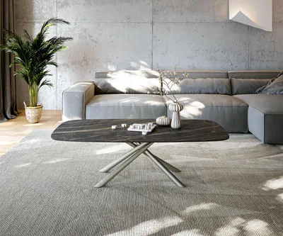 Produktbild von DELIFE Couchtisch Edge Boot 140x80 cm Keramik Laminam® Noir Desir Braun Sarity Metall Effektfinish Titan