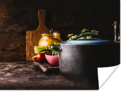Produktbild von MuchoWow® Poster Rustikal - Stilleben - Pfanne - Gemüse 160x120 cm - Foto Plakat
