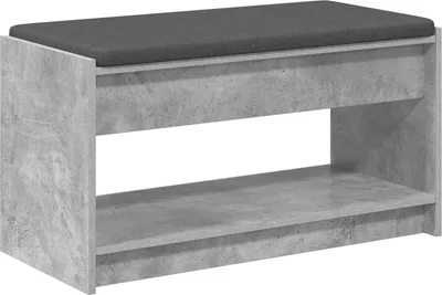 Zdjęcie produktu dla vidaXL Ławka do przedpokoju z poduszką i półką, betonowo-szara, 83 x 38 x 45 cm