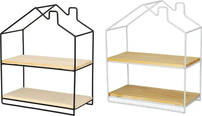 Immagine prodotto di Scaffale di stoccaggio appeso alla parete Scaffale in legno a doppio strato Scaffali galleggianti in filo metallico - Nero