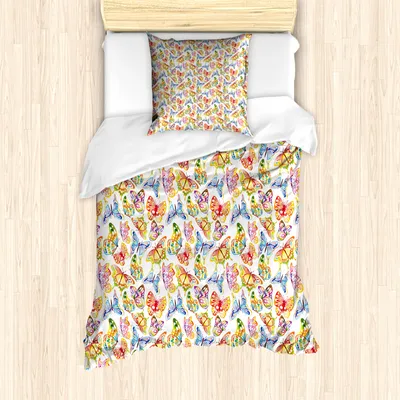 Produktbild von ABAKUHAUS Schmetterling Mantele, Psychedelische Sechziger, Milbensicher Allergiker geeignet mit Kissenbezügen, 135 cm x 200 cm - 80 x 80 cm, Mehrfarbig
