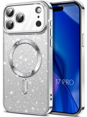 Image de Coque pour iPhone 17 Pro, Protection Scintillante avec Anneau Magnétique Argenté