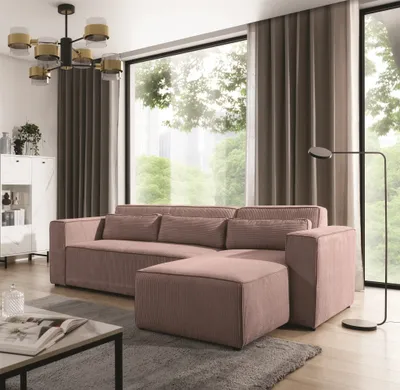 Produktbild von Ecksofa Schlafsofa WALDO Stoff Poso Altrosa Ottomane Rechts