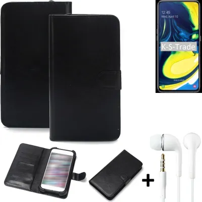Produktbild von K-S-Trade Wallet Case Handyhülle kompatibel mit Samsung Galaxy A80 Schutzhülle Flip cover Flipstyle Tasche Hülle Flipcover Slim Bumper schwarz + in