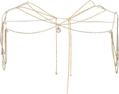 Image de Collier pour l'épaule, doré - Collier avec strass - Accessoires de mariage - Style été, plage - Idéal pour bikini ou robe - Élégance raffinée - Collier pour le corps