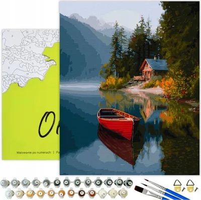 Produktbild von Malen nach Zahlen Erwachsene Landschaft See Ruhe 50x40 - 31 Acrylfarben, Leinwand mit Holzrahmen, 3 Pinseln und Zubehör Oh Art!