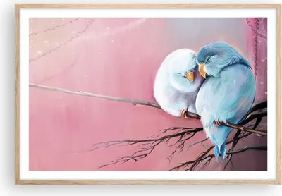 Produktbild von Gerahmtes Poster - Rahmen in heller Eiche - Vögel Blau Zweig - 91,5x61 cm - Wand Bild - Wanddeko - Wandbilder - Kunstposter - Wandposter - Bilderrahmen - Bilder - Kunstdruck - P2NAA91x61-5026