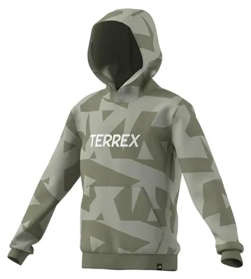Immagine prodotto di Felpa con cappuccio da bambino/a unisex Adidas Terrex, motivo multi-logo, colore verde "Halo"/verde "Tent"