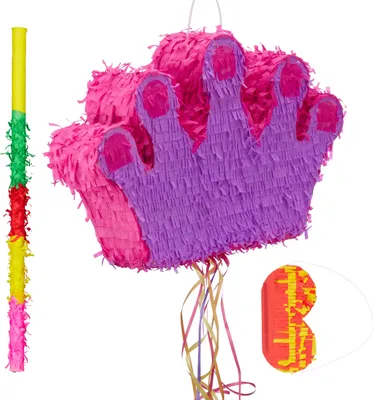 Produktbild von 3 tlg. Pinata Set Krone, mit Pinata Stab und Augenmaske, für Kinder, Geburtstag, zum selbst Befüllen, Piñata, bunt