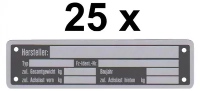 Produktbild von 25 x Blanko Typenschild Anhängertypenschild Neutral Anhänger - Vers. 5