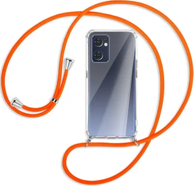 Produktbild von Handykette Backcover-Schutzhülle mit Band (Metall silberfarben) für Oppo Reno7 5G / Find X5 Lite - neonorange