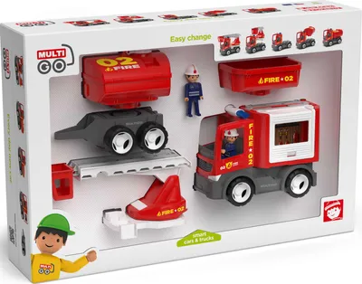 Produktbild von Multigo Feuerwehr LKW-Set 4in1 mit Anhänger Spielfigur Drehleiter Tankwagen +3J