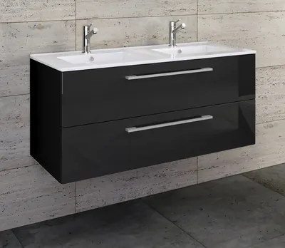Produktbild von VCM 2-tlg. Doppel Waschplatz | 2x Waschtisch | Badmöbel Set mit Keramik Waschbecken | H. 51 x B. 112 x T. 46 cm | Doppelwaschbecken Budasi
