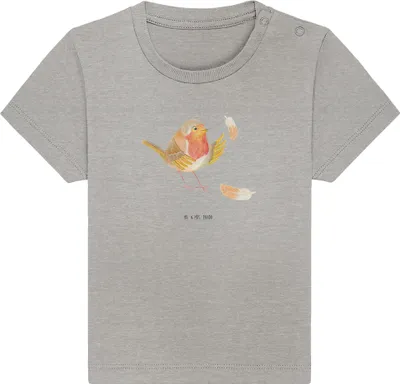 Produktbild von Mr. & Mrs. Panda Babyshirt Rotkehlchen Federn 6. - 12. Monat - Heather Grey - Geschenk, Vogel, Baby  Shirt, Motivationsbilder, Spruch Mut, T-Shirt, Motivation Sprüche
