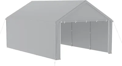 Productafbeelding van Partijtent, grote carport, garagetent, autotent, overkapping voor garage, opslagtent, UV-bestendig, waterdicht, beschutting met rolluikramen (4x6 m, grijs)