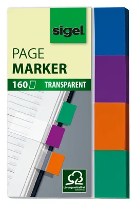 Produktbild von SIGEL HN671 Haftmarker, Papier, Transparent, mint, orange, violett, türkis, 50x20 mm, 160 Streifen