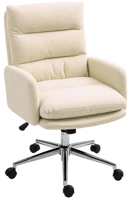 Immagine prodotto di Sedia da ufficio ergonomica - sedia da scrivania - regolabile in altezza - girevole - con funzione di inclinazione - con braccioli - rivestita in ecopelle - color crema