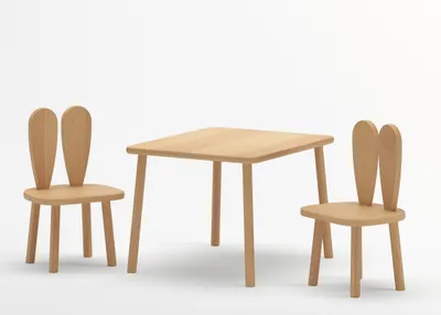 Produktbild von 3-tlg. Rechteckiges Kinder Tisch und 2 Stuhle-Set Bunny Natur