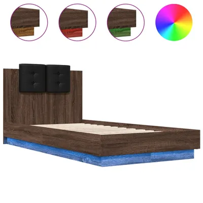 Produktbild von Bettgestell mit Kopfteil und LED-Leuchten Braun Eiche 90x190 cm