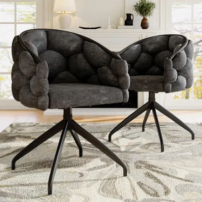 Image de Fortuna Lai Chaises en velours de luxe (2 pièces), chaise pivotante, rotation à 360°, chaises de salon, chaises de salle à manger, chaises de maquillage, chaises de style moderne et tendance, chaises de salle à manger avec dossier, chaise ergonomique, chaises Bubble, gris