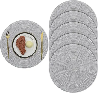 Produktbild von PolkaHome® 6er Set Gewebte Runde Tischsets, Hitzebeständig Antirutsch Baumwoll-Tischset, Waschbare Platzsets für Küche Esstisch,