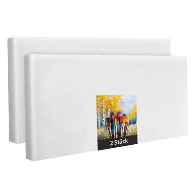 Produktbild von Keilrahmen - 2 Stück - 40 x 70 cm - weiße Künstlerleinwand aus Polyester - zum Bemalen - fertig bespannt - geeignet für Acrylfarben oder Textilfarben