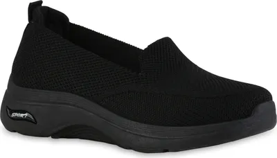 Produktbild von VAN HILL Damen Slip Ons Sportschuhe Sportliche Strick Profil-Sohle Schuhe 841624, Farbe: Schwarz, Größe: 40