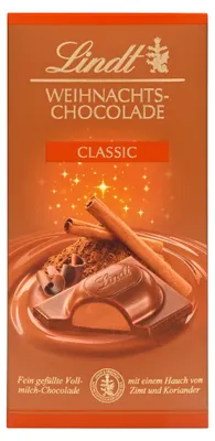 Produktbild von Lindt Weihnachtschocolade Classic mit Zimt und Koriander 100g 4er Pack