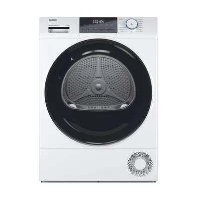 Produktbild von Haier HD80-E929E-DE, Freistehend, Frontlader, Wärmepumpe, Weiß, Tasten, Drehregler, Schwarz