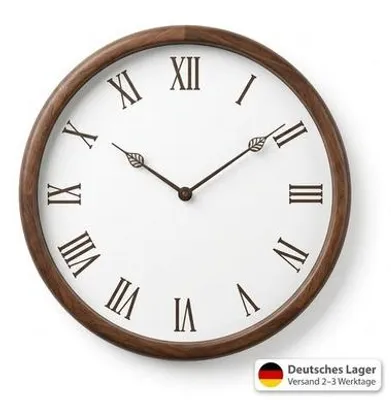 Produktbild von Wanduhr 30cm Römische Ziffern Walnuss Holz Lautlos Wohnzimmer Esszimmer Klassik