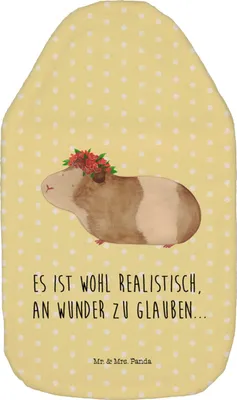 Produktbild von Mr. & Mrs. Panda Wärmflasche Meerschweinchen Weisheit - Gelb Pastell - Geschenk, Flauschige, Wunder, Plüsch, Lustige Sprüche, Blumenkind, Motivation, Wärmekissen, Spruch