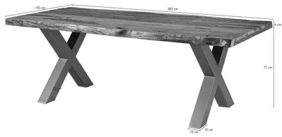 Produktbild von MASSIVMOEBEL24.DE Baumtisch Mango 180x90x77 grau lackiert / X-Beine anthrazit glänzend FREEFORM 5