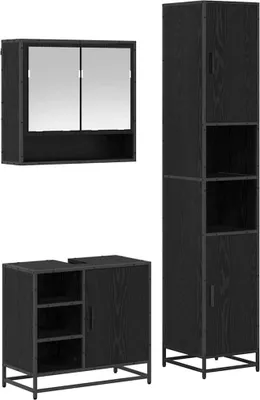 Produktbild von vidaXL Badezimmermöbel-Set 3 Stk. Schwarz Eichen-Optik Holzwerkstoff