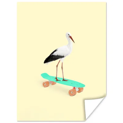 Produktbild von MuchoWow® Poster Storch - Weiß - Tiere - Skateboard - Schwarz 120x160 cm - Wandbilder