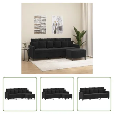 Produktbild von The Living Store 3-Sitzer-Sofa mit Hocker Schwarz 180 cm Samt