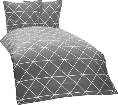 Produktbild von 3 teilige Bettwäsche 200x200 cm Karo Triangel anthrazit grau Renforce Baumwolle
