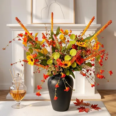 Image de Fleurs artificielles d'automne, lot de 4 bouquets, fleurs décoratives