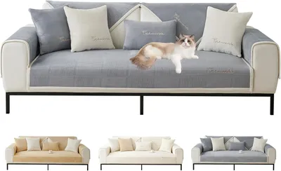 Produktbild von Rutschfester, fleckenabweisender L-förmiger Ecksofabezug für 1- bis 4-Sitzer-Sofas, hellgrau, 70 x 210 cm