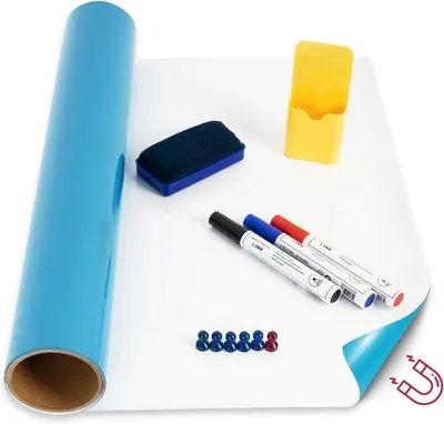 Produktbild von Famanu Whiteboard Folie 100x150 cm - Selbstklebend & Magnetisch - Inklusive Marker, Magnete und Schwamm