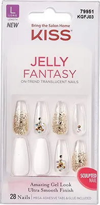 Image de KISS | Ongles artificiels Jelly Fantasy KGfj03 - Rose - Facile à utiliser - 28 pièces par paquet