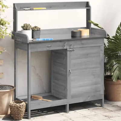 Produktbild von CLORIS Pflanztisch mit Schrank Grau 110,5x45x124,5 cm Massivholz Tanne 156345