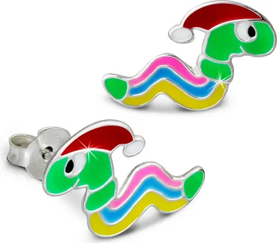 Produktbild von Teenie-Weenie Ohrstecker für Kinder 925 Silber grün Wurm Ohrringe SDO8117G