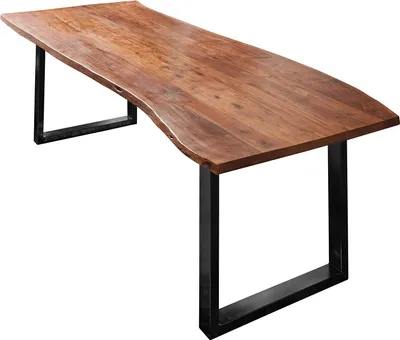 Produktbild von Esszimmertisch 200x100 cm Umea, Baumkantentisch nussbaumfarben, Akazienholz massiv, U-Gestell aus Metall schwarz